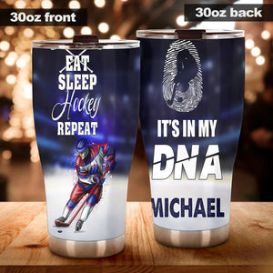 Camellia Personalized Eat Sleep Hockey Repeat Stainless Steel Tumbler-Double-Walled Insulation  Cup With Lid Gift For Hockey Player