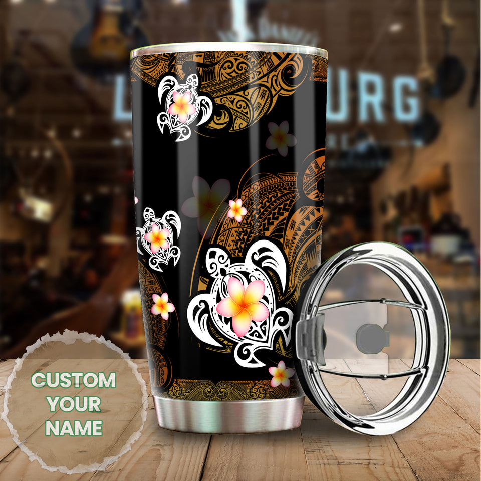 Camellia Personalized Hawaii Turtle Stainless Steel Tumbler - Customized Double-Walled Insulation Travel Thermal Cup With Lid