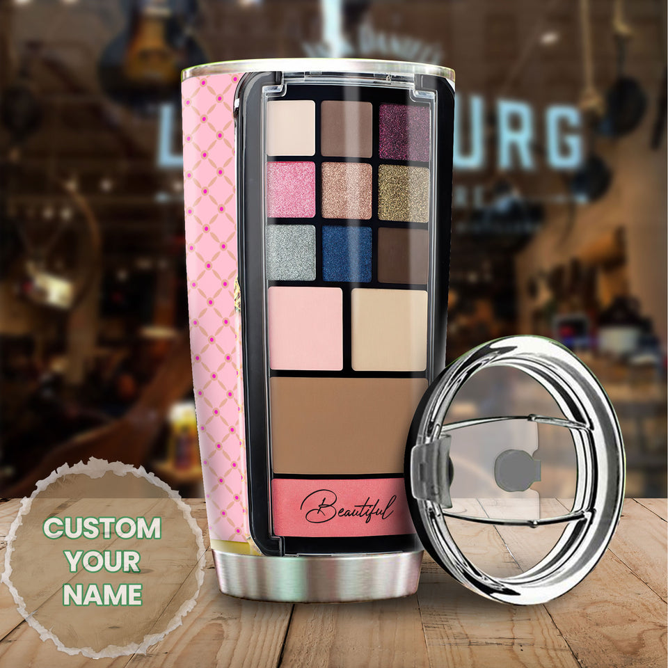 Camellia Personalized Chocolate Eye Shadow Palette Stainless Steel Tumbler - Customized Double-Walled Insulation Travel Thermal Cup With Lid Gift For Makeup Lover Girl