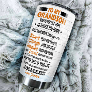 Camellia Personalized Deer To My Grandson I Can Promise To Love You For The Rest Of Mine Grandpa Stainless Steel Tumbler - Customized Double-Walled Insulation Travel Thermal Cup With Lid Gift For Grandson