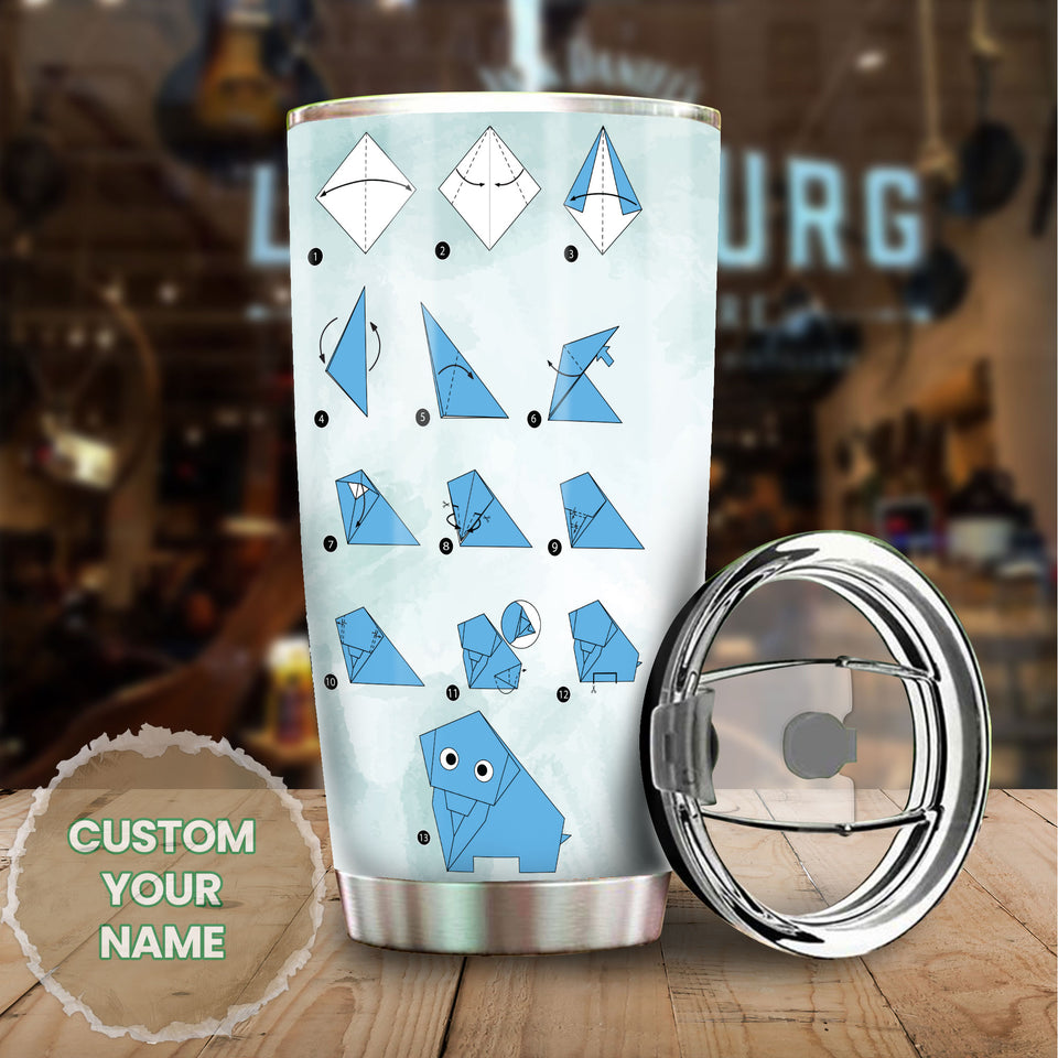 Camellia Personalized Cute Elephant Origami Stainless Steel Tumbler-Double- Walled Insulation Cup With Lid Travel Mug