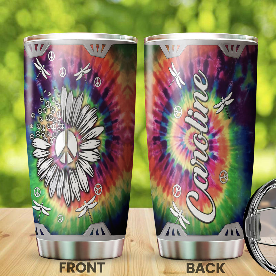 Camellia Personalized Dragonfly Hippie Style Stainless Steel Tumbler-Double-Walled Travel Therma Cup With Lid