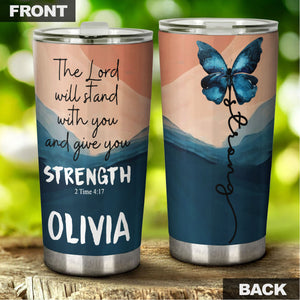 Camellia Persionalized Bible Butterfly Stainless Steel Tumbler - Customized Double - Walled Insulation Travel Thermal Cup With Lid Gift For Christian