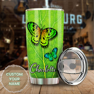 Camellia Personalized Butterfly On Leaf Stainless Steel Tumbler - Double-Walled Insulation Vacumm Flask - For Thanksgiving, Memorial Day, Christians, Christmas Gift