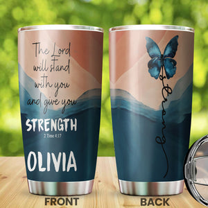 Camellia Persionalized Bible Butterfly Stainless Steel Tumbler - Customized Double - Walled Insulation Travel Thermal Cup With Lid Gift For Christian