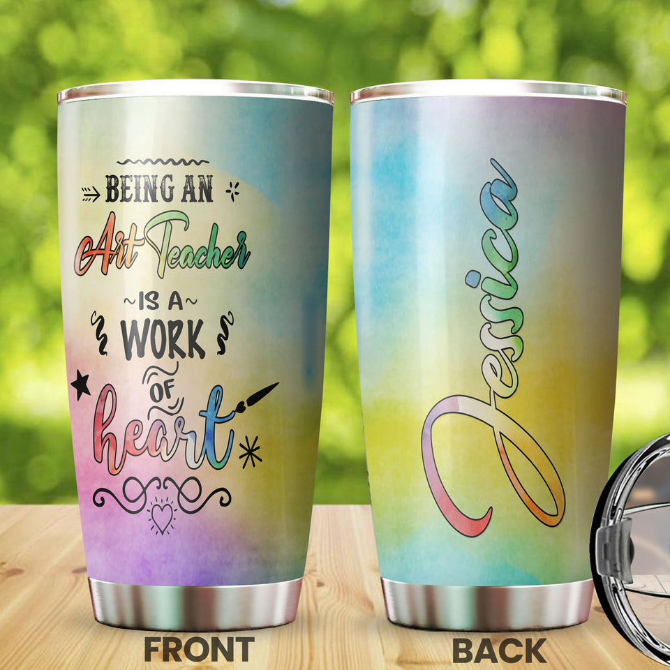 Camellia Personalized Art Teacher Stainless Steel Tumbler - Double-Walled Insulation Vacumm Flask - Gift For Art Teacher, Teacher's Day, Thanksgiving