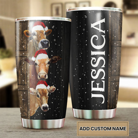 Camellia Personalized 3D Christmas Cow Stainless Steel Tumbler - Customized Double-Walled Insulation Travel Thermal Cup With Lid