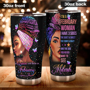 Camellia Personalized Black Women February Stainless Steel Tumbler - Double-Walled Insulation Vacumm Flask - Gift For Black Queen, International Women's Day, Hippie Girls