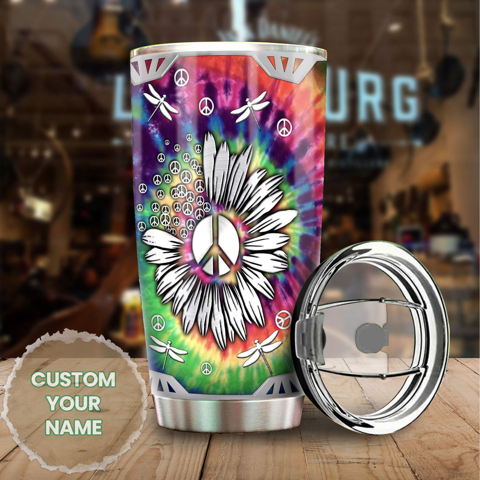 Camellia Personalized Dragonfly Hippie Style Stainless Steel Tumbler-Double-Walled Travel Therma Cup With Lid