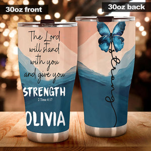 Camellia Persionalized Bible Butterfly Stainless Steel Tumbler - Customized Double - Walled Insulation Travel Thermal Cup With Lid Gift For Christian