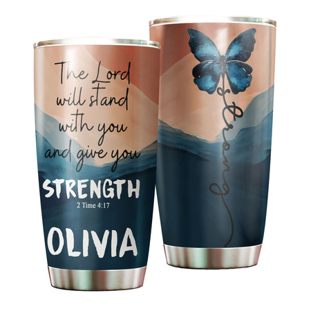 Camellia Persionalized Bible Butterfly Stainless Steel Tumbler - Customized Double - Walled Insulation Travel Thermal Cup With Lid Gift For Christian