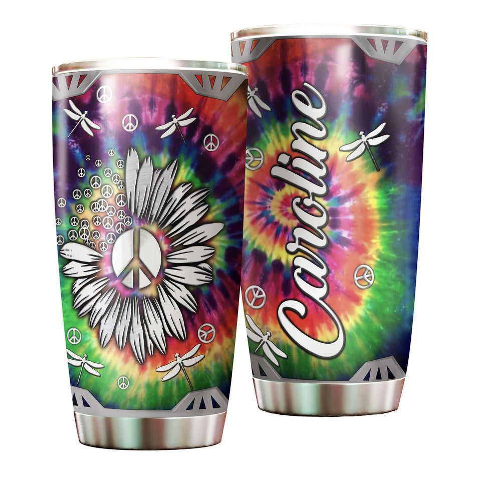 Camellia Personalized Dragonfly Hippie Style Stainless Steel Tumbler-Double-Walled Travel Therma Cup With Lid