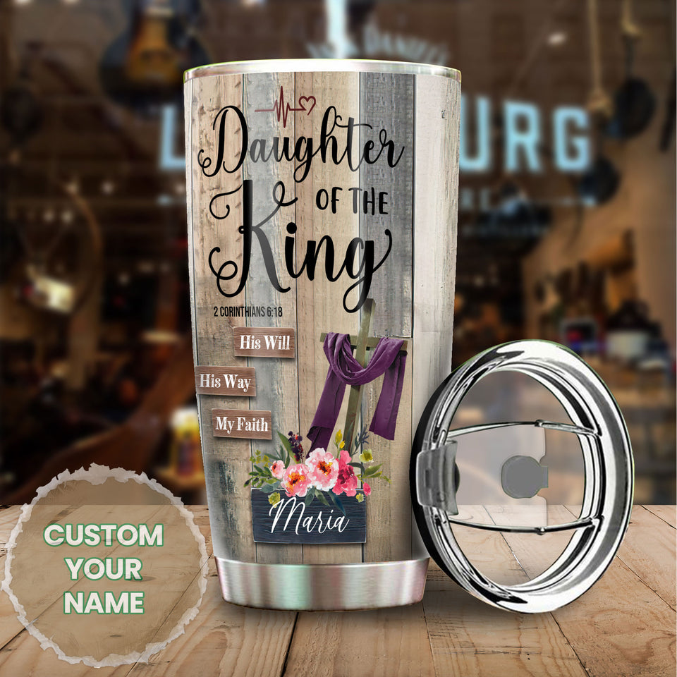 Camellia Personalized Bible Daughter Of The King Stainless Steel Tumbler - Customized Double-Walled Insulation Travel Thermal Cup With Lid Gift For Christian