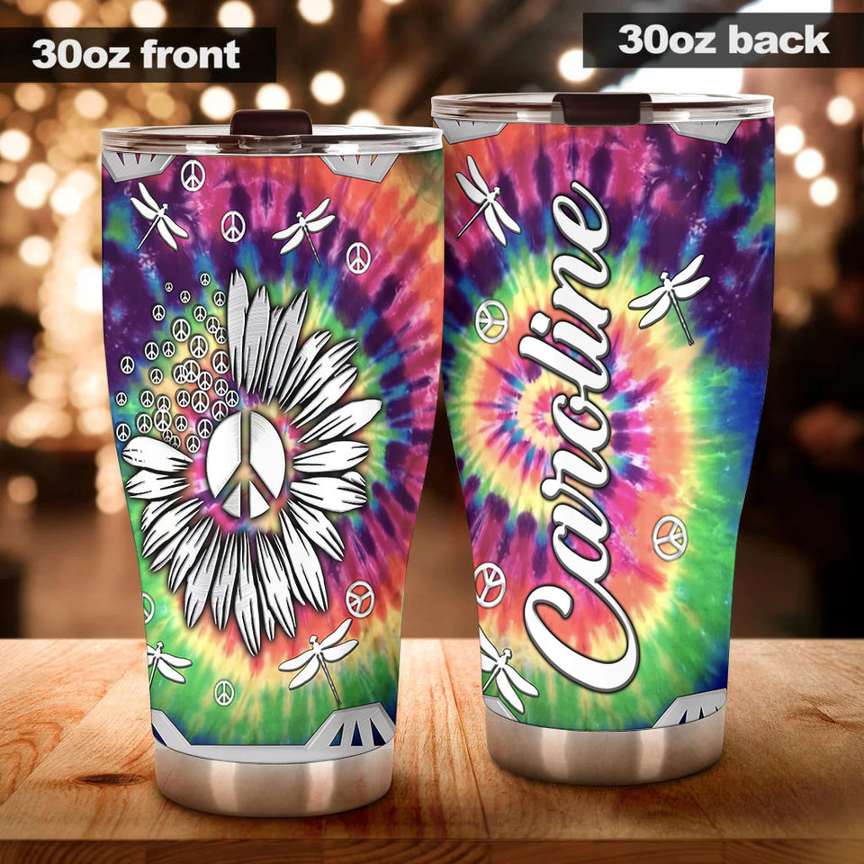 Camellia Personalized Dragonfly Hippie Style Stainless Steel Tumbler-Double-Walled Travel Therma Cup With Lid