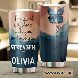 Camellia Persionalized Bible Butterfly Stainless Steel Tumbler - Customized Double - Walled Insulation Travel Thermal Cup With Lid Gift For Christian