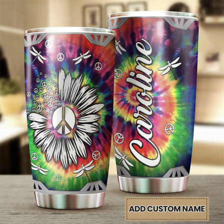 Camellia Personalized Dragonfly Hippie Style Stainless Steel Tumbler-Double-Walled Travel Therma Cup With Lid