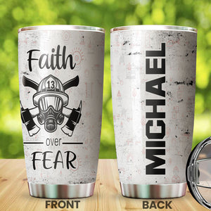 Camellia Personalized Firefighter Faith Over Faith White Stainless Steel Tumbler-Double-Walled Insulation Gift For Firefighter Fireman