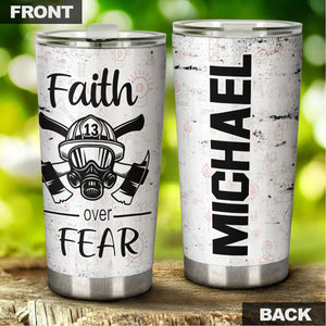 Camellia Personalized Firefighter Faith Over Faith White Stainless Steel Tumbler-Double-Walled Insulation Gift For Firefighter Fireman