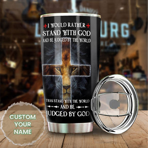 Camellia Personalized I Would Rather Stand With God Stainless Steel Tumbler-Wall Insulated Cup With Lid Travel Mug