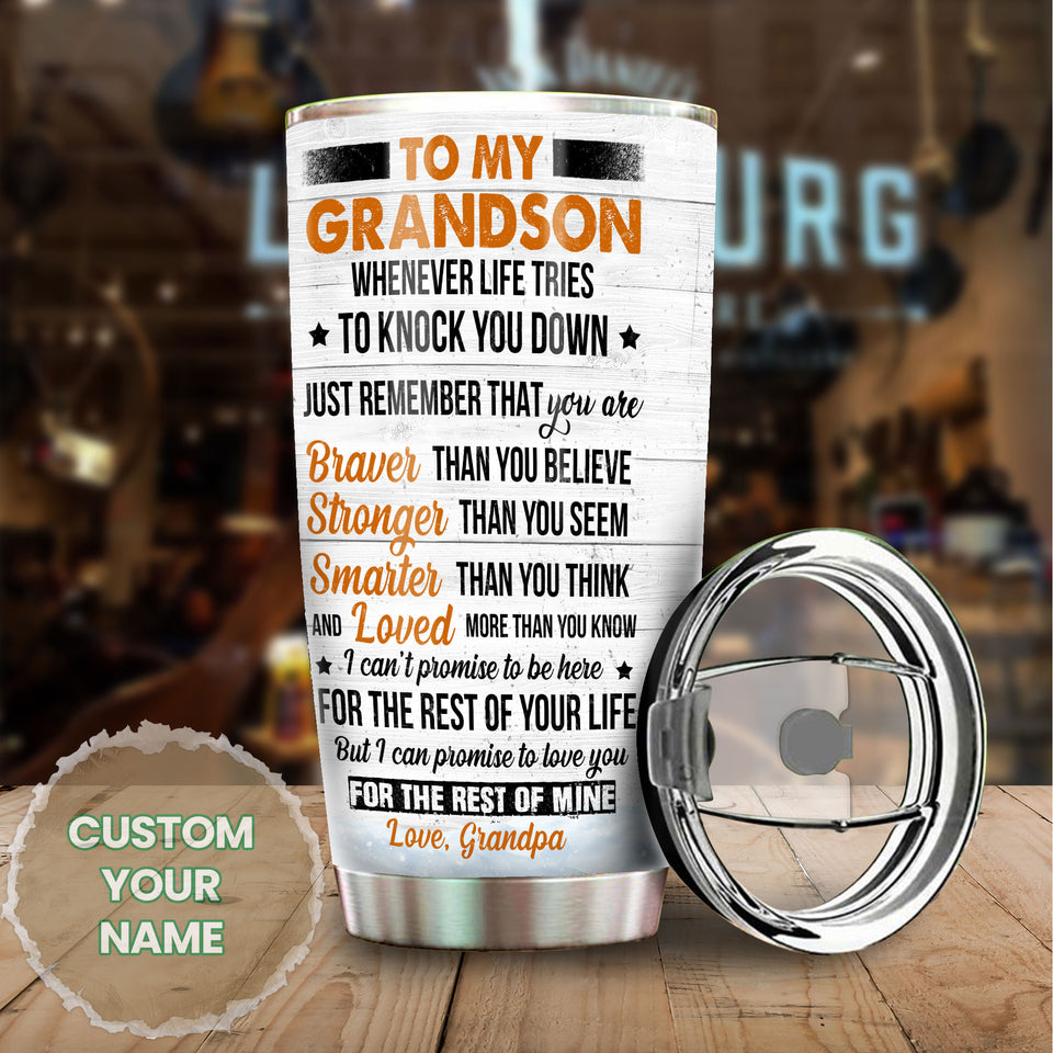 Camellia Personalized Deer To My Grandson I Can Promise To Love You For The Rest Of Mine Grandpa Stainless Steel Tumbler - Customized Double-Walled Insulation Travel Thermal Cup With Lid Gift For Grandson