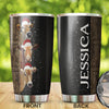 Camellia Personalized 3D Christmas Cow Stainless Steel Tumbler - Customized Double-Walled Insulation Travel Thermal Cup With Lid