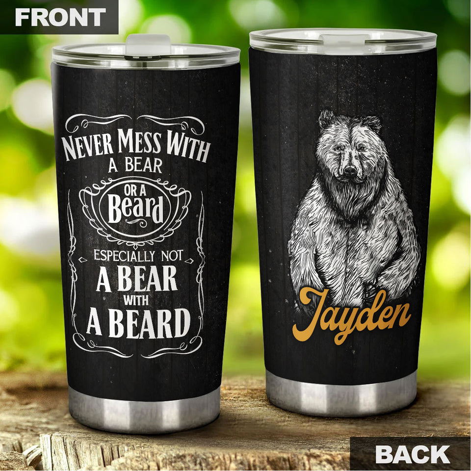 Camellia Persionalized Never Mess With A Bear Or A Beard Stainless Steel Tumbler - Customized Double - Walled Insulation Travel Thermal Cup With Lid