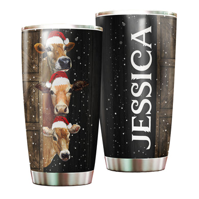 Camellia Personalized 3D Christmas Cow Stainless Steel Tumbler - Customized Double-Walled Insulation Travel Thermal Cup With Lid