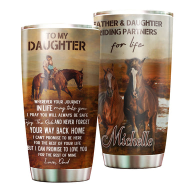 Camellia Personalized Horse Dad To Daughter Stainless Steel Tumbler - Double-Walled Insulation Vacumm Flask - Gift For Horse Lovers, Cowgirls, Cowboys, Perfect Christmas, Thanksgiving Gift