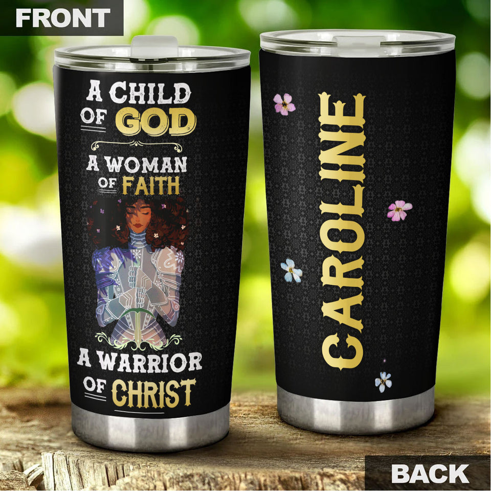 Camellia Personalized Black Women Faith Stainless Steel Tumbler - Double-Walled Insulation Vacumm Flask - Gift For Black Queen, International Women's Day, Hippie Girls 03