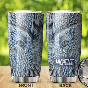 Camellia Personalized 3D Eye Dragon Stainless Steel Tumbler - Customized Double-Walled Insulation Travel Thermal Cup With Lid Gift For Dragon Lover
