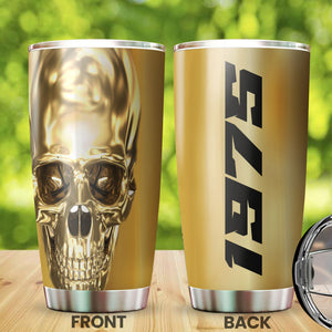 Camellia Persionalized 3D Golden Skull Stainless Steel Tumbler - Customized Double - Walled Insulation Thermal Cup With Lid