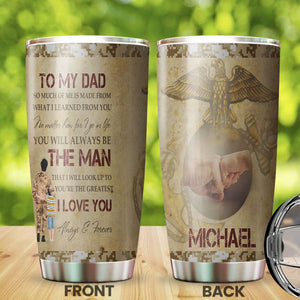 Camellia Personalized Letter From Marine Corps To Dad Stainless Steel Tumbler-Sweat-Proof Double Wall Travel Cup With Lid
