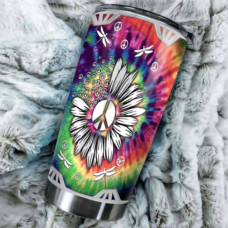 Camellia Personalized Dragonfly Hippie Style Stainless Steel Tumbler-Double-Walled Travel Therma Cup With Lid