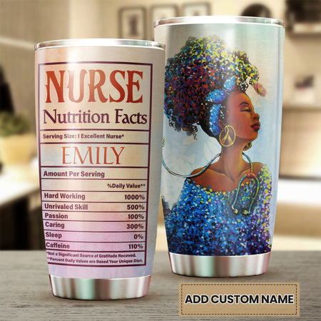 Camellia Personalized Black Nurse Nutritions Facts Stainless Steel Tumbler - Double-Walled Insulation Vacumm Flask - Gift For Nurse, Christmas Gift, International Nurses Day