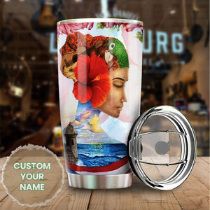 Camellia Persionalized 3D Baseball Puerto Rico Girl Stainless Steel Tumbler - Customized Double - Walled Insulation Travel Thermal Cup With Lid