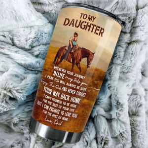 Camellia Personalized Horse Dad To Daughter Stainless Steel Tumbler - Double-Walled Insulation Vacumm Flask - Gift For Horse Lovers, Cowgirls, Cowboys, Perfect Christmas, Thanksgiving Gift