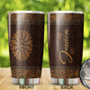 Camellia Persionalized Sunflower Leather Style Stainless Steel Tumbler - Customized Double - Walled Insulation Travel Thermal Cup With Lid