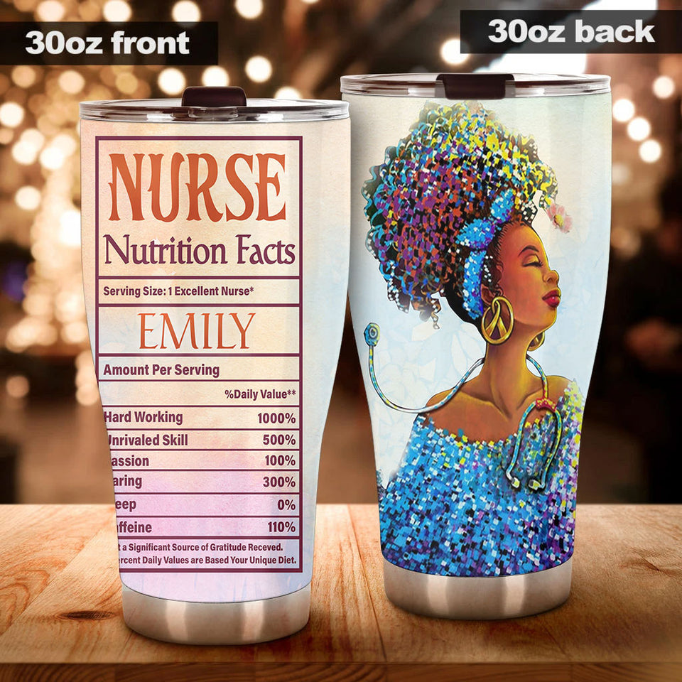 Camellia Personalized Black Nurse Nutritions Facts Stainless Steel Tumbler - Double-Walled Insulation Vacumm Flask - Gift For Nurse, Christmas Gift, International Nurses Day