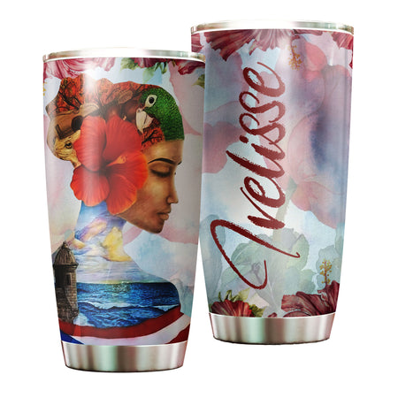 Camellia Persionalized 3D Baseball Puerto Rico Girl Stainless Steel Tumbler - Customized Double - Walled Insulation Travel Thermal Cup With Lid