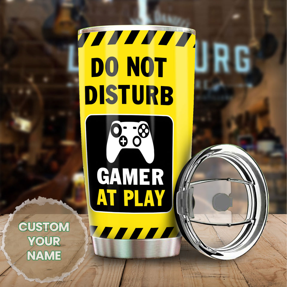 Camellia Personalized Gamer At Play Do Not Disturb Stainless Steel Tumbler-Thermal Flask Travel Therma Cup With Lid Gift For Game Player