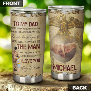 Camellia Personalized Letter From Marine Corps To Dad Stainless Steel Tumbler-Sweat-Proof Double Wall Travel Cup With Lid