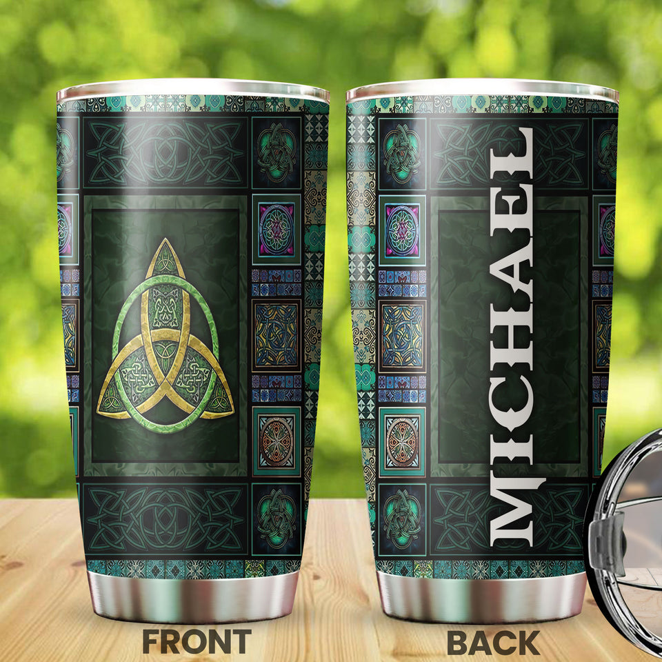 Camellia Persionalized Irish Celtic Symbol Stainless Steel Tumbler - Customized Double - Walled Insulation Travel Thermal Cup With Lid