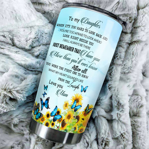 Camellia Personalized Blue Butterfly Mom To Daughter Stainless Steel Tumbler - Double-Walled Insulation Vacumm Flask - For Thanksgiving, Memorial Day, Daughter's Gift