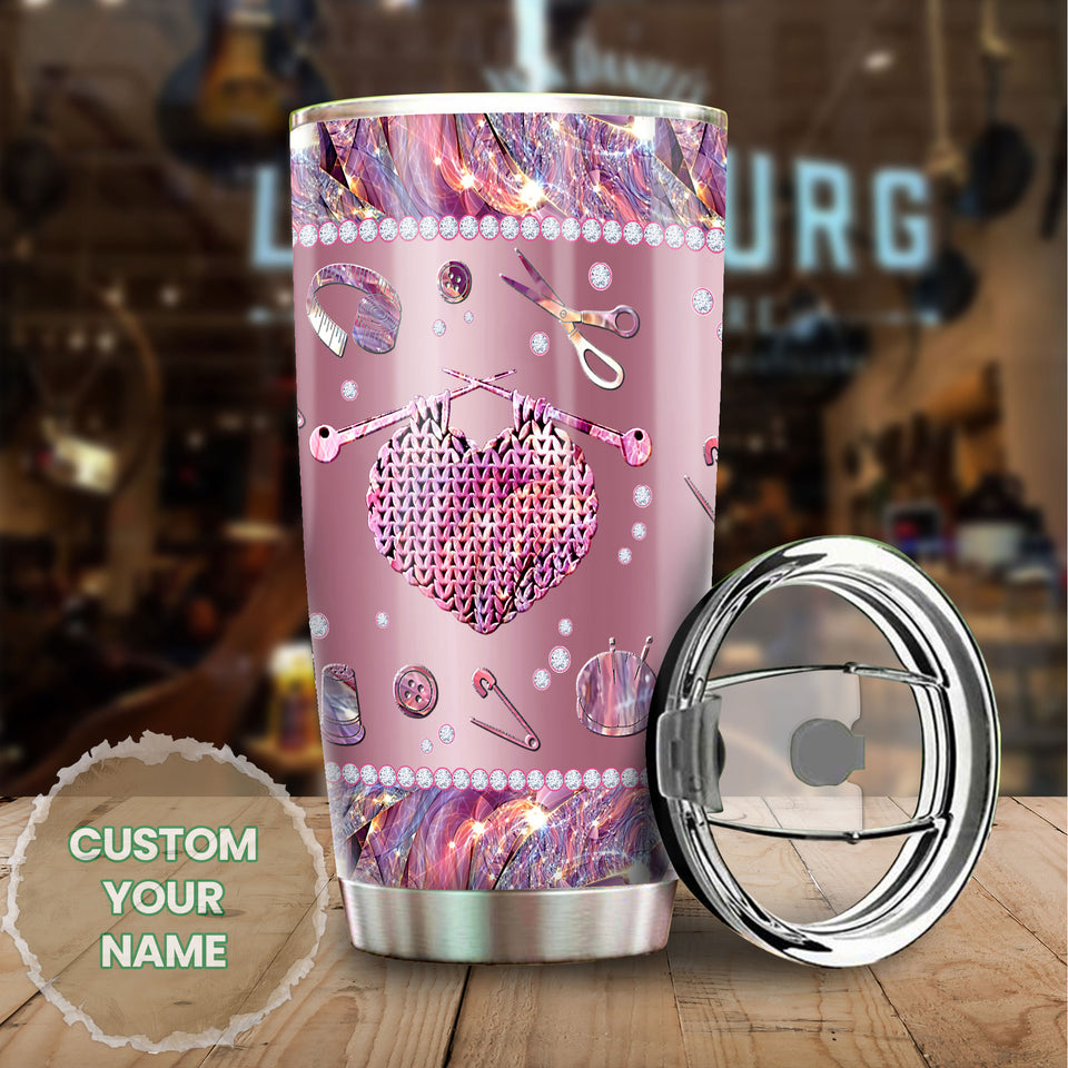 Camellia Personalized Mental Style Jewelry Crochet Heart Stainless Steel Tumbler-Double-Walled Insulation Travel Cup With Lid 01