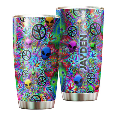 Camellia Personalized Alien Tide Dye Hippie Stainless Steel Tumbler - Double-Walled Insulation Vacumm Flask - Gift For Christmas, Alien Fans