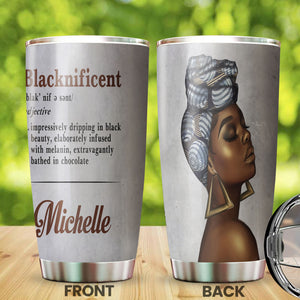 Camellia Personalized Black Beauty Blacknificent Stainless Steel Tumbler - Double-Walled Insulation Vacumm Flask - Gift For Black Queen, International Women's Day, Hippie Girls