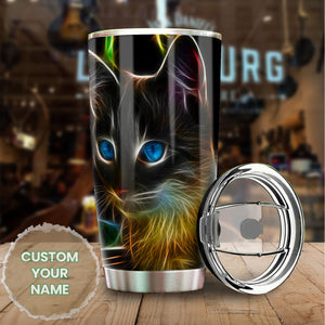 Camellia Personalized 3D Colorful Black Cat Face Stainless Steel Tumbler-Double-Walled Insulation Gift For Cat Lover Mom Cat