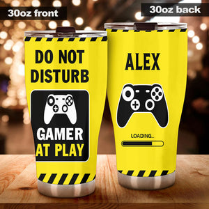 Camellia Personalized Gamer At Play Do Not Disturb Stainless Steel Tumbler-Thermal Flask Travel Therma Cup With Lid Gift For Game Player