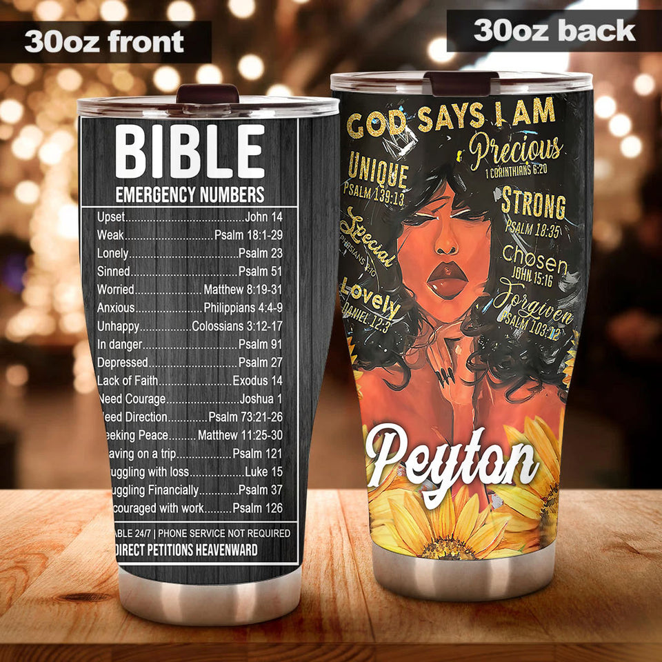 Camellia Personalized Black Woman God Says I Am Precious Stainless Steel Tumbler - Double-Walled Insulation Vacumm Flask - Gift For Black Queen, International Women's Day, Hippie Girls