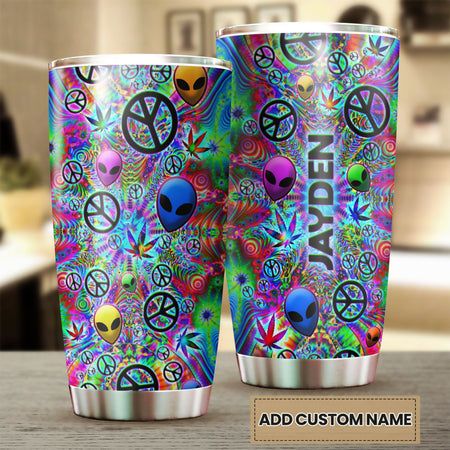 Camellia Personalized Alien Tide Dye Hippie Stainless Steel Tumbler - Double-Walled Insulation Vacumm Flask - Gift For Christmas, Alien Fans